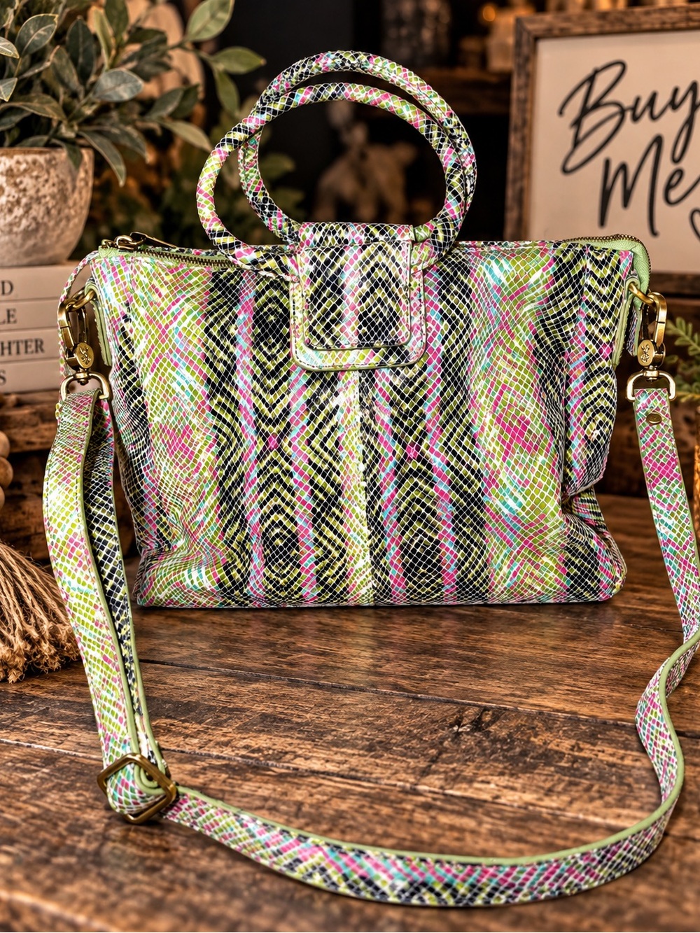 HOBO Multicolor Snake Print Satchel / Crossbody